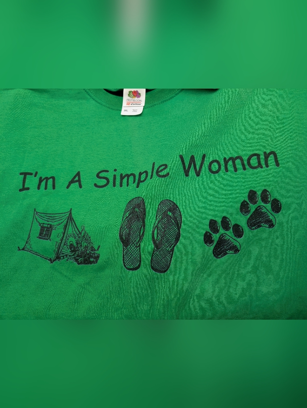 I'm A Simple Woman Fruit of the Loom Green Cotton T-Shirt